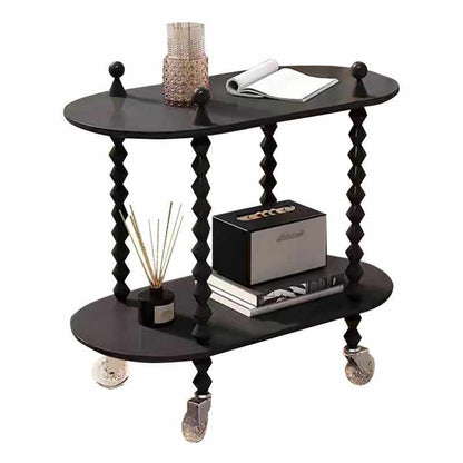 Table Basse Vintage Mobile en Bois Dur avec Rangement à Deux Niveaux