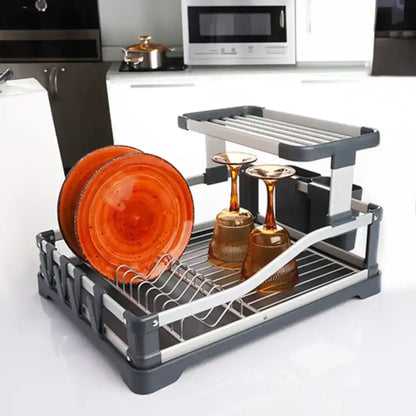 yarabox Égouttoir à vaisselle 2 niveaux en aluminium antirouille