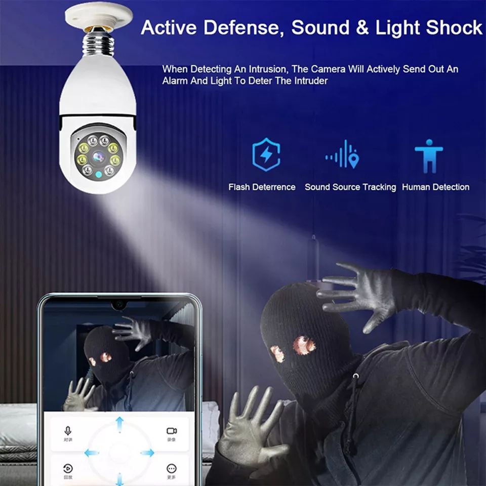 Caméra Ampoule WiFi 360° HD Motorisée – Vision Nocturne &amp; Audio Bidirectionnel