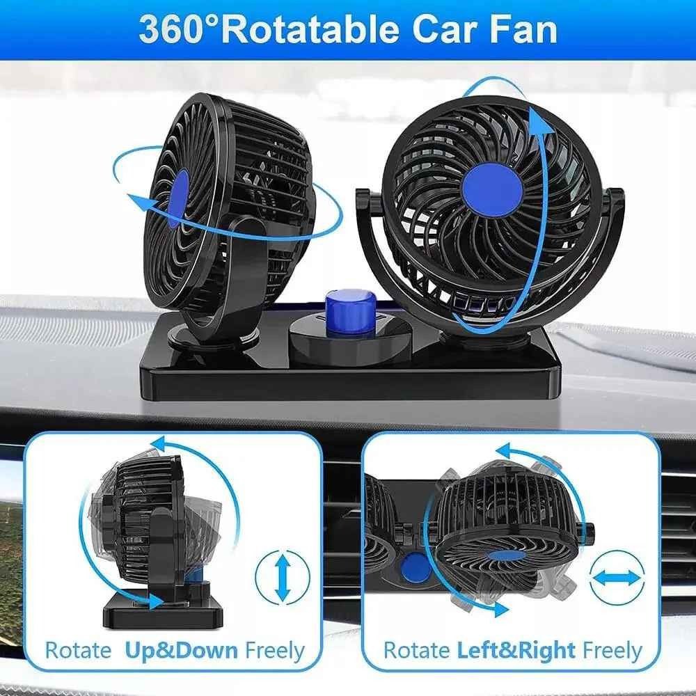 Ventilateur de Voiture Double Tête 360° – Refroidissement Puissant et Silencieux 12V/24V