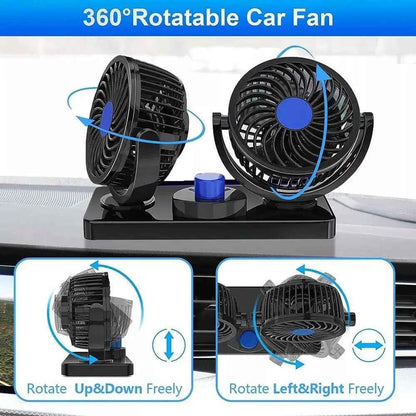 Ventilateur de Voiture Double Tête 360° – Refroidissement Puissant et Silencieux 12V/24V