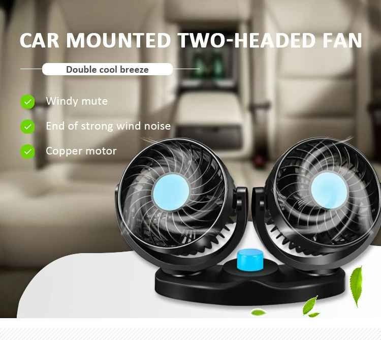 Ventilateur de Voiture Double Tête 360° – Refroidissement Puissant et Silencieux 12V/24V