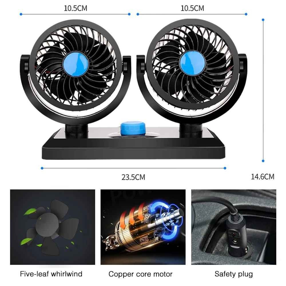 Ventilateur de Voiture Double Tête 360° – Refroidissement Puissant et Silencieux 12V/24V