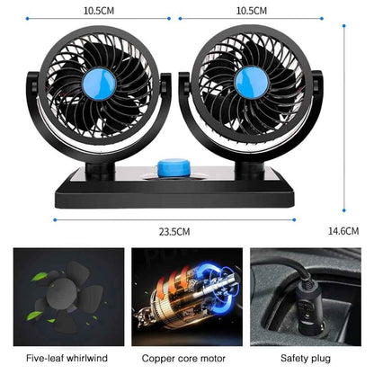 Ventilateur de Voiture Double Tête 360° – Refroidissement Puissant et Silencieux 12V/24V