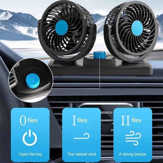 Ventilateur de Voiture Double Tête 360° – Refroidissement Puissant et Silencieux 12V/24V