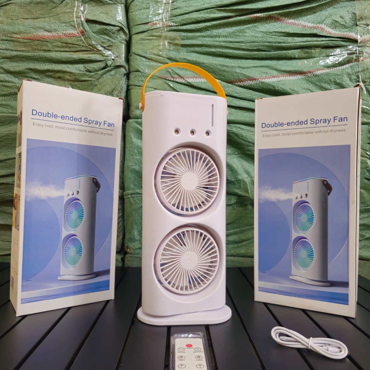 Ventilateur Électrique Double Tête avec Brumisation – Refroidissement Puissant et Silencieux