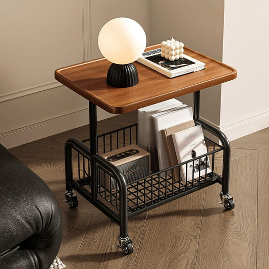 Table Basse Roulante avec Double Rangement