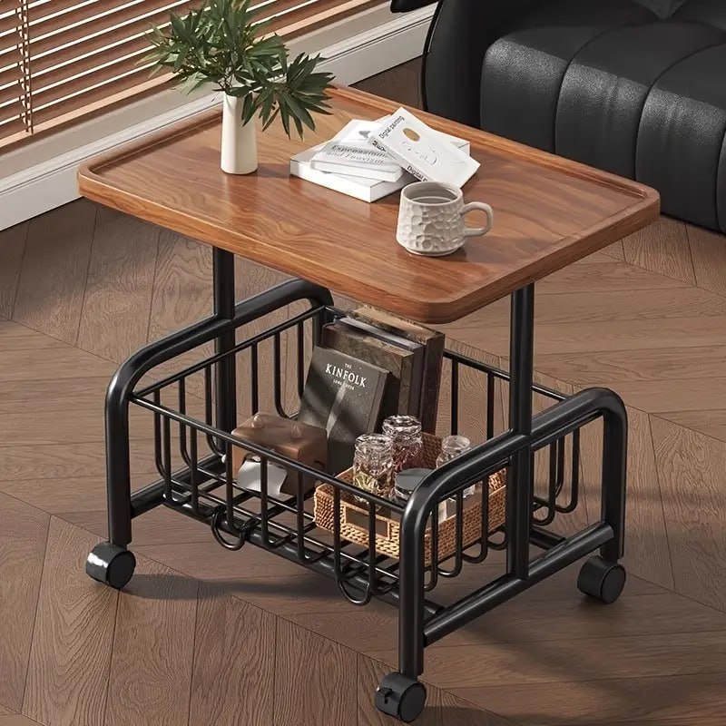 Table Basse Roulante avec Double Rangement