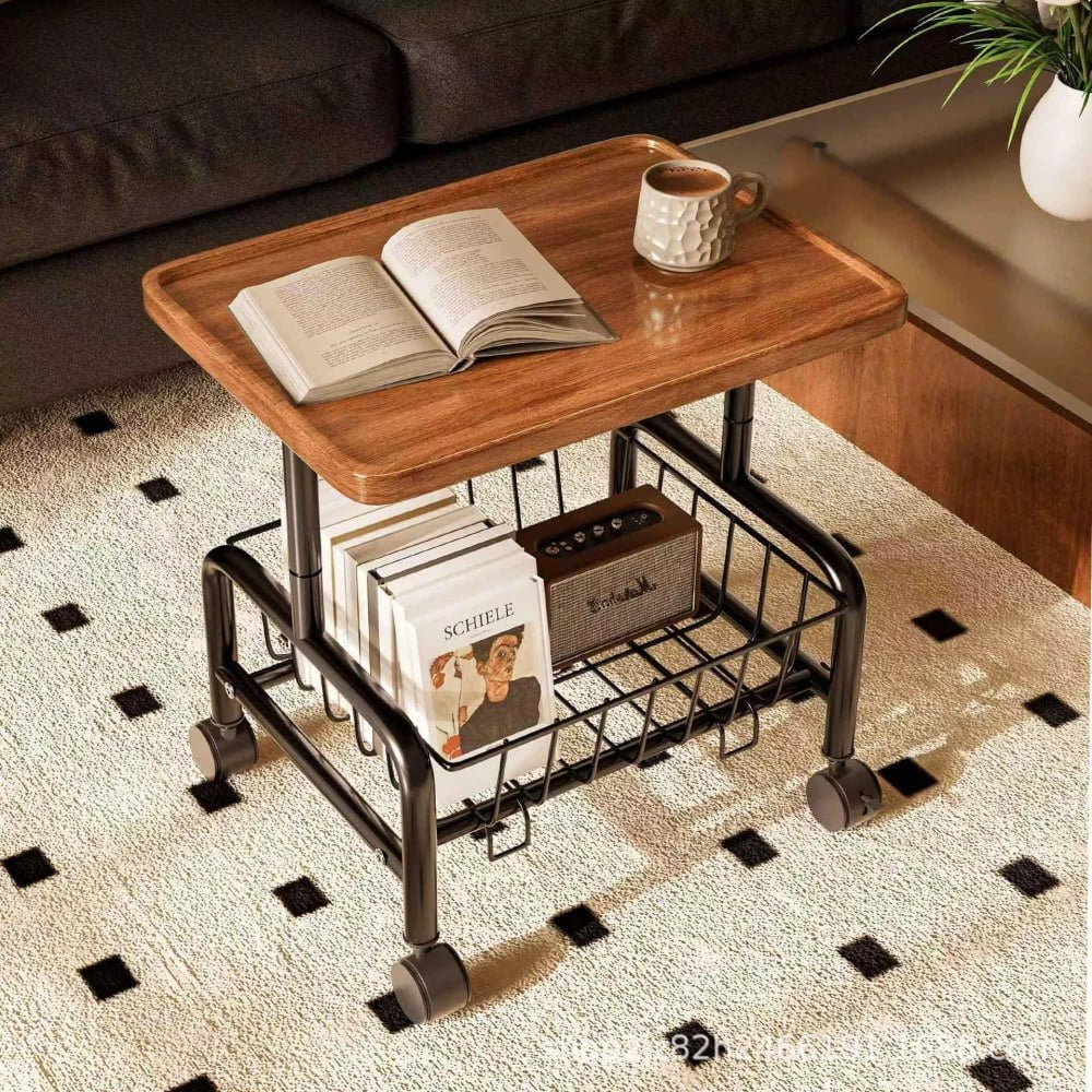 Table Basse Roulante avec Double Rangement