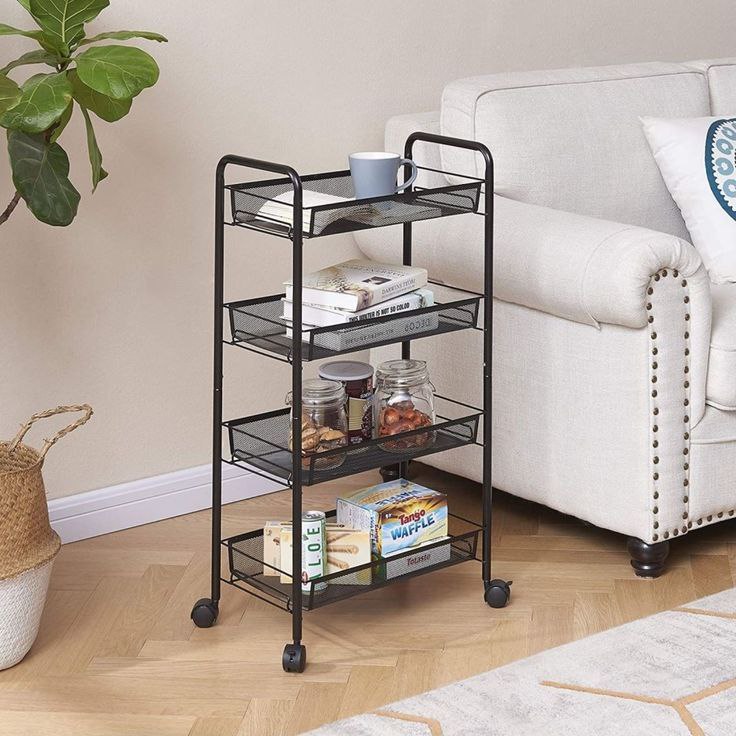 Chariot de rangement multifonction à 4 étagères avec roues pivotantes