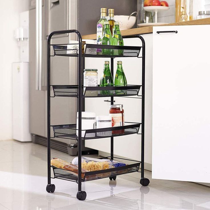 Chariot de rangement multifonction à 4 étagères avec roues pivotantes