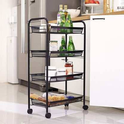 Chariot de rangement multifonction à 4 étagères avec roues pivotantes