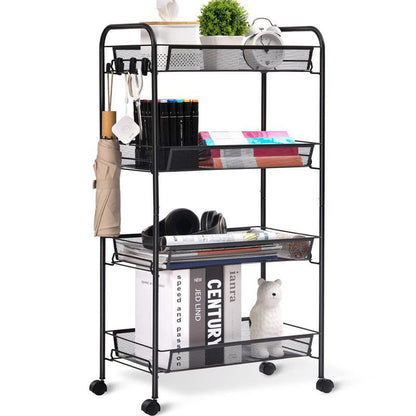 Chariot de rangement multifonction à 4 étagères avec roues pivotantes