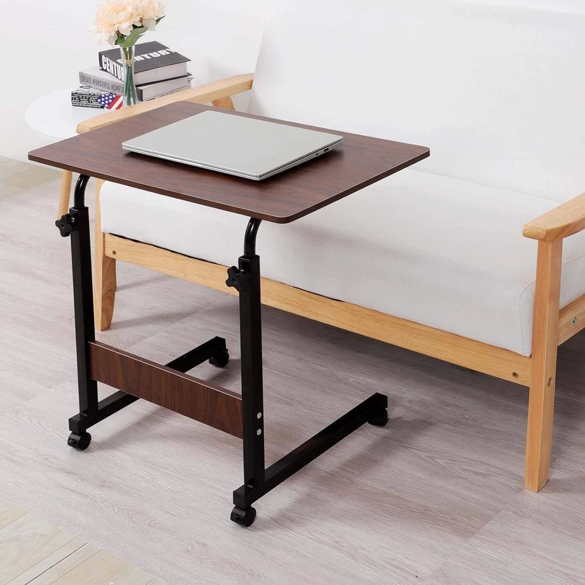 Table d’ordinateur mobile et réglable – Bureau multifonction sur roulettes pour lit, canapé ou bureau