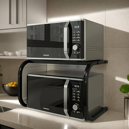 Support 2 niveaux pour four & micro-ondes – étagère de comptoir en métal robuste avec espace en L (noir)