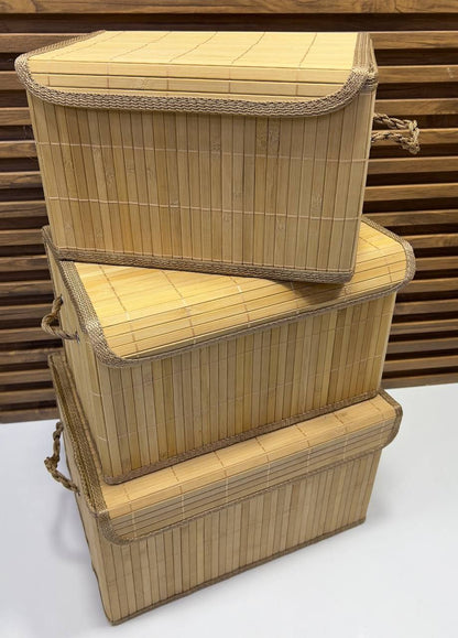 Lot de 3 Boîtes de Rangement en Bambou avec Couvercles – Organisation & Déco Naturelle