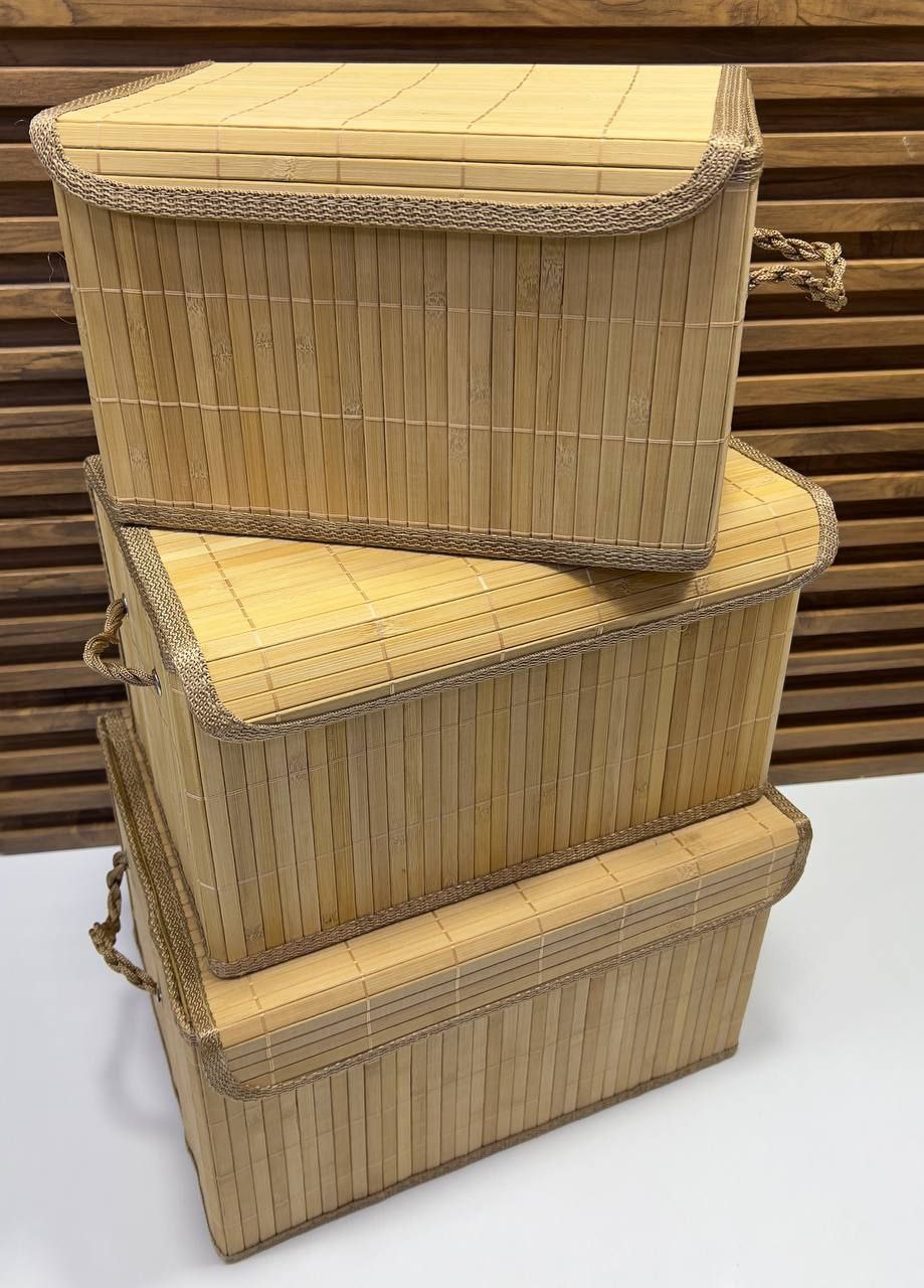 Lot de 3 Boîtes de Rangement en Bambou avec Couvercles – Organisation & Déco Naturelle