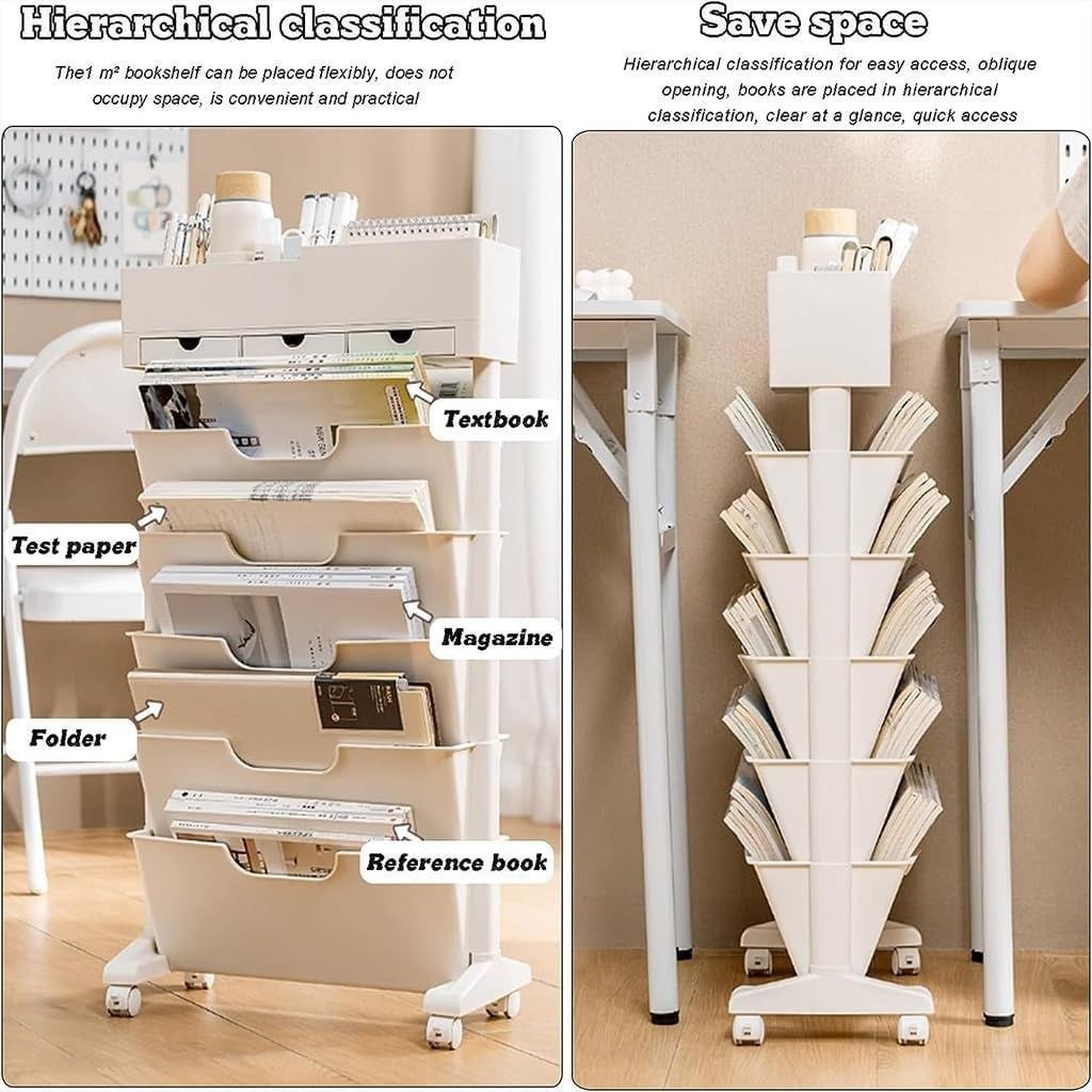 Étagère de rangement mobile 360° pour livres et documents