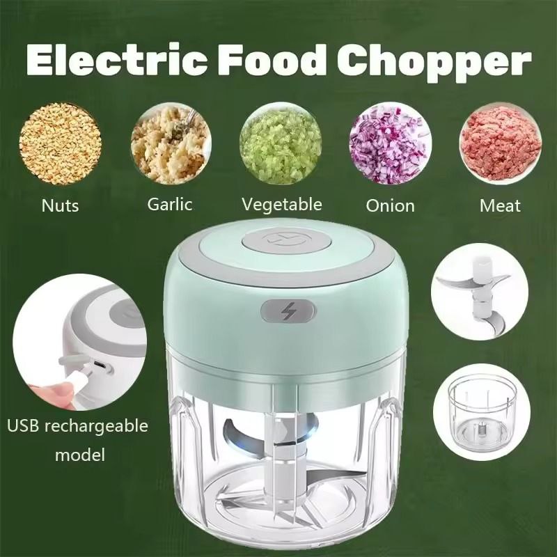 Mini Hachoir Électrique Portable 250ML – Rechargeable USB, Multifonction pour Ail, Oignons, Légumes & Viande