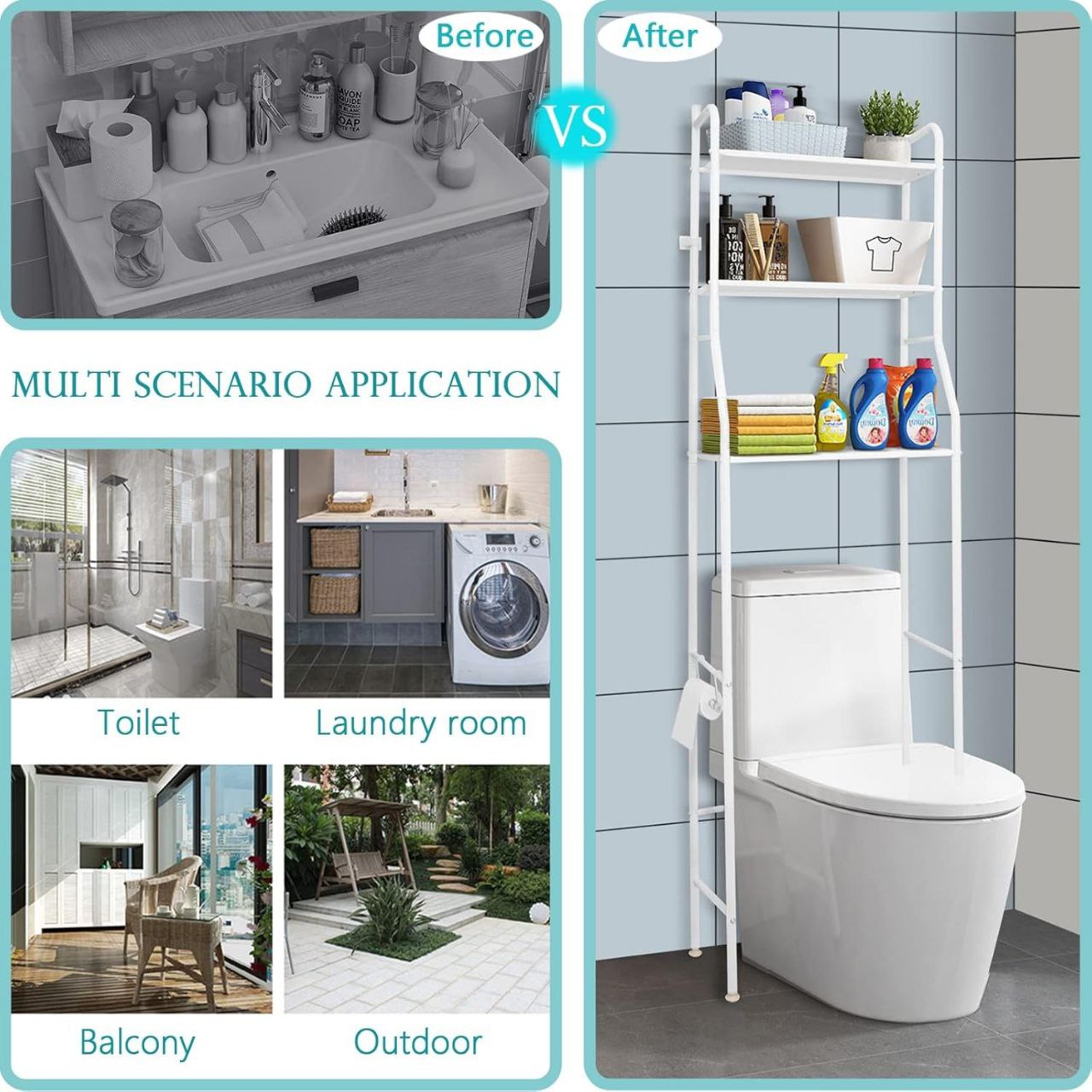 Étagère de Rangement au-Dessus des Toilettes – Organisateur Salle de Bain Gain de Place