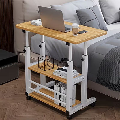Table d’Ordinateur Mobile 3 Niveaux – Bureau Compact avec Roulettes pour Lit & Canapé