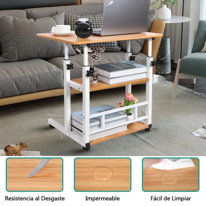 Table d’Ordinateur Mobile 3 Niveaux – Bureau Compact avec Roulettes pour Lit & Canapé