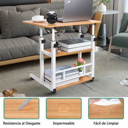 Table d’Ordinateur Mobile 3 Niveaux – Bureau Compact avec Roulettes pour Lit & Canapé