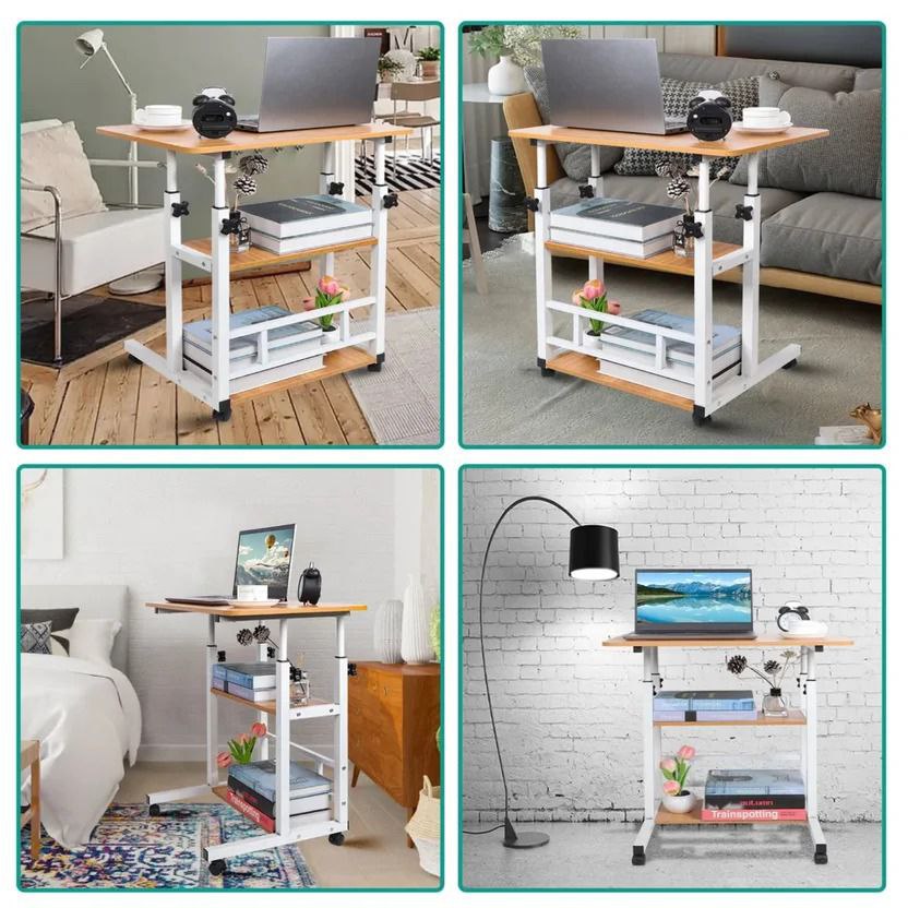 Table d’Ordinateur Mobile 3 Niveaux – Bureau Compact avec Roulettes pour Lit & Canapé