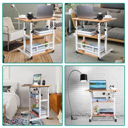 Table d’Ordinateur Mobile 3 Niveaux – Bureau Compact avec Roulettes pour Lit & Canapé