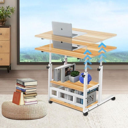 Table d’Ordinateur Mobile 3 Niveaux – Bureau Compact avec Roulettes pour Lit & Canapé