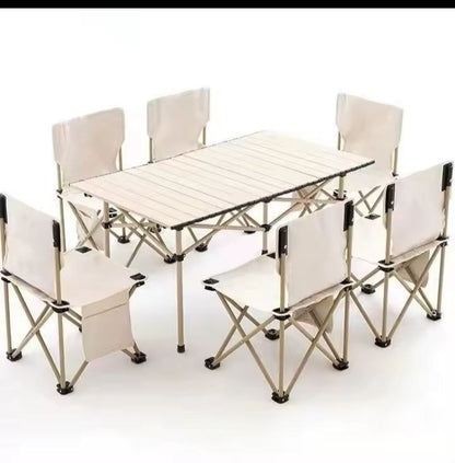 Ensemble Table Ronde & 6 Chaises Pliantes – L’Essentiel pour un Été Convivial ! 🌿