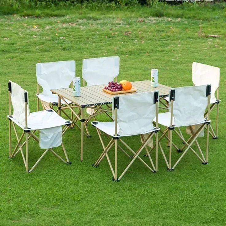 Ensemble Table Ronde & 6 Chaises Pliantes – L’Essentiel pour un Été Convivial ! 🌿