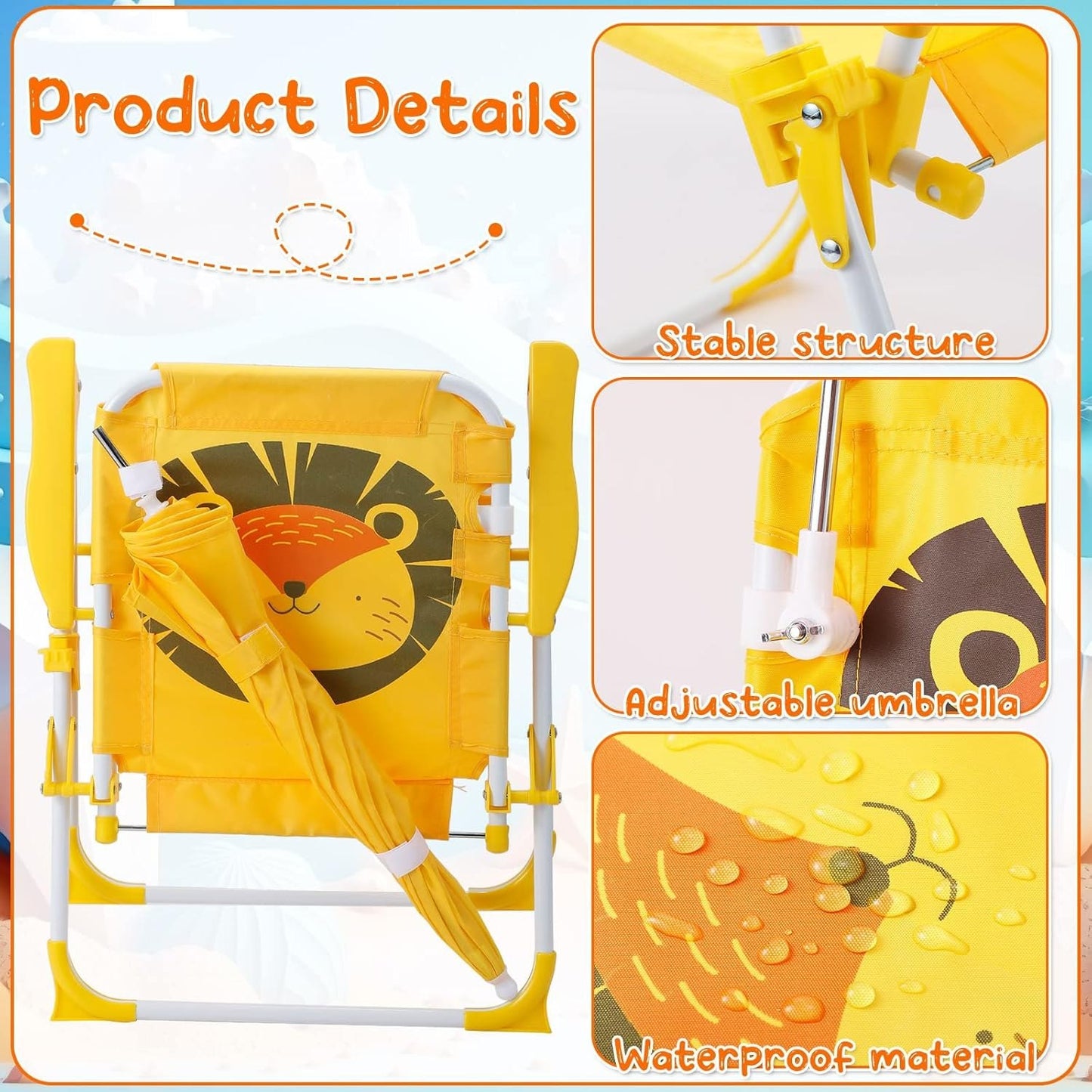 🟡 Chaise Pliante Enfant avec Parasol – Fauteuil Portable Confortable pour Jardin, Plage et Voyage