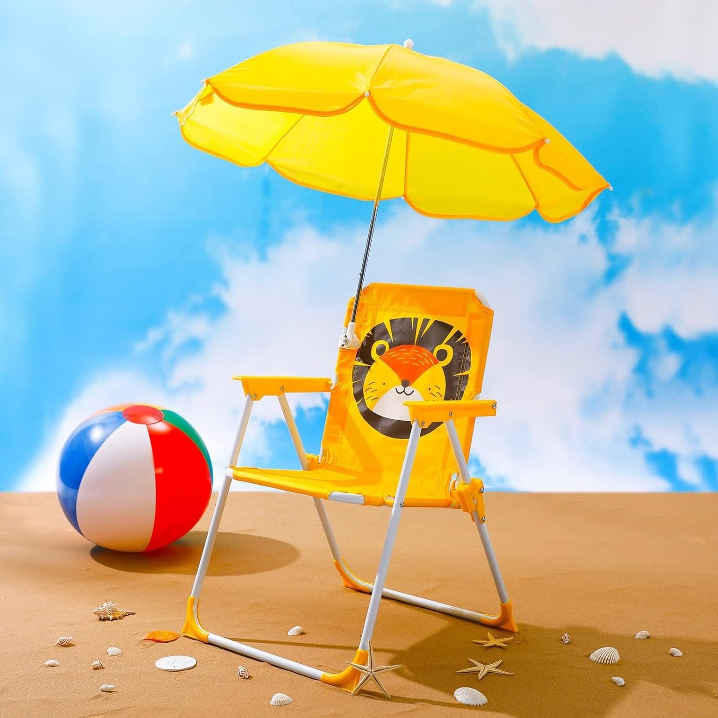 🟡 Chaise Pliante Enfant avec Parasol – Fauteuil Portable Confortable pour Jardin, Plage et Voyage